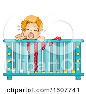Poster, Art Print Of Kid Toddler Boy Crib Climb Cry Illustration