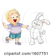 Poster, Art Print Of Kid Toddler Boy Play Toy Rabbit Illustration