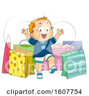 Poster, Art Print Of Kid Toddler Boy Shopping Bags Illustration