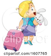 Poster, Art Print Of Kid Toddler Girl Travel Bag Rabbit Illustration