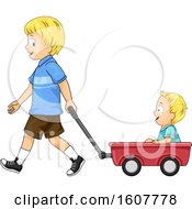 Poster, Art Print Of Siblings And Red Wagon