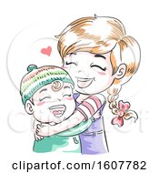 Poster, Art Print Of Kids Girl Toddler Hug Sisterly Duty Illustration