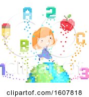 Poster, Art Print Of Kid Girl Education Earth Pixels Illustration