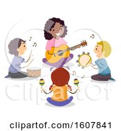 Stickman Kids Teacher Play Music Circle