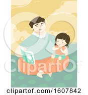 Poster, Art Print Of Dad Read Book Kid Girl Illustration
