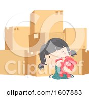 Kid Girl Pack Moving Cry Illustration