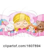 Poster, Art Print Of Kid Girl Sleep Stuffed Toys Illustration