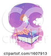 Poster, Art Print Of Kid Boy Book Bed Float Dream Illustration