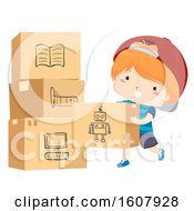 Poster, Art Print Of Kid Boy Moving Pack Things Illustration