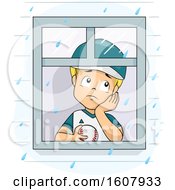 Kid Boy Raining Cant Play Baseball Illustration