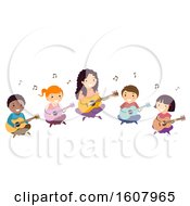 Poster, Art Print Of Stickman Kids Teacher Guitar Lesson Illustration