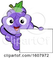 Poster, Art Print Of Grapes Mascot Holding A Blank Sign Clipart