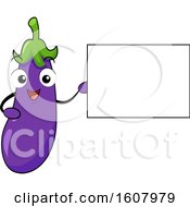 Poster, Art Print Of Purple Eggplant Vegetable Mascot Holding A Blank Sign Clipart