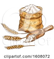 Clipart Of A Sketched Sack Of Flour With Wheat Royalty Free Vector Illustration by Vector Tradition SM