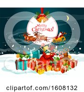 Clipart Of A Merry Christmas Greeting With Santas Sleigh Royalty Free Vector Illustration