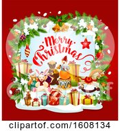 Poster, Art Print Of Merry Christmas Greeting With Toys And Gifts