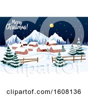 Poster, Art Print Of Merry Christmas Greeting With A Village