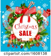 Clipart Of A Merry Christmas Greeting With A Wreath Royalty Free Vector Illustration