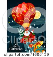Poster, Art Print Of Merry Christmas Greeting With Santa In A Hot Air Balloon