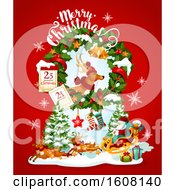 Clipart Of A Merry Christmas Greeting With Santa And A Reindeer Royalty Free Vector Illustration