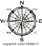 Poster, Art Print Of Black And White Directional Compass Rose