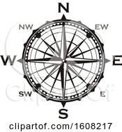 Clipart Of A Black And White Directional Compass Rose Royalty Free Vector Illustration