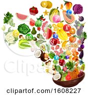 Colorful Diet With Vitamin Bubbles And Food