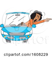 Clipart Of A Cartoon Black Female Driver With Road Rage Shouting Out Of Her Window Royalty Free Vector Illustration