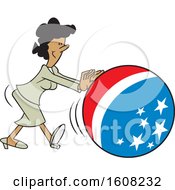 Poster, Art Print Of Cartoon Black Business Woman Getting The Ball Rolling With An American Theme