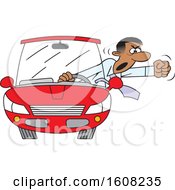 Clipart Of A Cartoon Black Male Driver With Road Rage Waving His Fist Out Of His Window Royalty Free Vector Illustration by Johnny Sajem