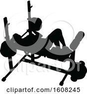 Clipart Of A Silhouetted Woman Working Out On A Bench Press Royalty Free Vector Illustration