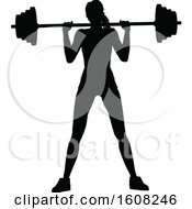 Poster, Art Print Of Silhouetted Woman Working Out And Doing Squats With A Barbell