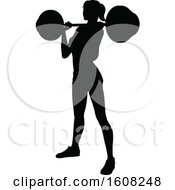 Poster, Art Print Of Silhouetted Woman Working Out With A Barbell