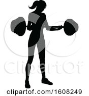 Clipart Of A Silhouetted Woman Working Out With A Barbell Royalty Free Vector Illustration