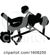 Clipart Of A Silhouetted Woman Working Out On A Bench Press Royalty Free Vector Illustration