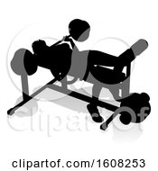 Poster, Art Print Of Silhouetted Woman Working Out On A Bench Press With A Shadow On A White Background