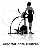 Poster, Art Print Of Silhouetted Woman By A Stair Stepper With A Shadow On A White Background