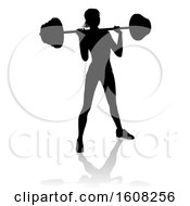 Poster, Art Print Of Silhouetted Woman Working Out With A Barbell With A Shadow On A White Background