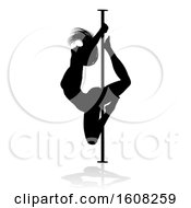 Clipart Of A Silhouetted Sexy Pole Dancer Woman With A Shadow On A White Background Royalty Free Vector Illustration by AtStockIllustration