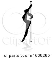 Clipart Of A Silhouetted Sexy Pole Dancer Woman With A Shadow On A White Background Royalty Free Vector Illustration