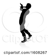 Poster, Art Print Of Silhouetted Male Singer With A Reflection Or Shadow On A White Background