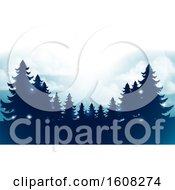 Clipart Of Silhouetted Evergreen Trees Under A Winter Sky Royalty Free Vector Illustration