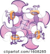 Poster, Art Print Of Cartoon Circle Of Biting Purple Pterodactyls