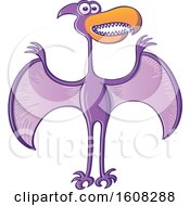Poster, Art Print Of Cartoon Purple Pterodactylus Flying