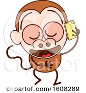 Poster, Art Print Of Cartoon Chatty Monkey Talking On A Smart Phone