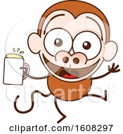 Clipart Of A Cartoon Monkey Dancing And Holding A Beer Royalty Free Vector Illustration
