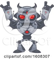 Poster, Art Print Of Red Eyed Heavy Metal Music Loving Robot Gesturing Devil Horns