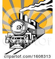 Poster, Art Print Of Retro Steam Engine Train With Sun Rays