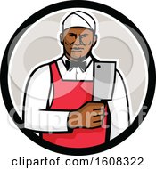 Poster, Art Print Of Retro Black Male Butcher Holding A Meat Cleaver Knife In A Circle