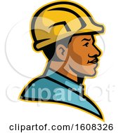 Poster, Art Print Of Profile Of A Black Male Construction Worker Wearing A Hard Hat
